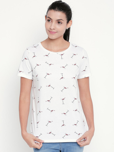 

Honey by Pantaloons Women White Printed Round Neck T-shirt