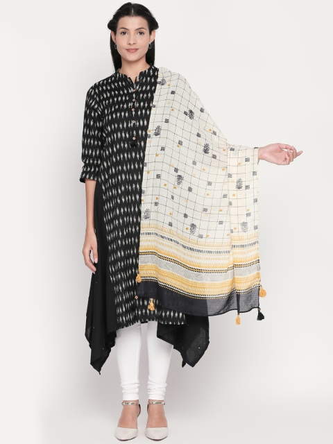 

RANGMANCH BY PANTALOONS Off-White & Black Checked Dupatta