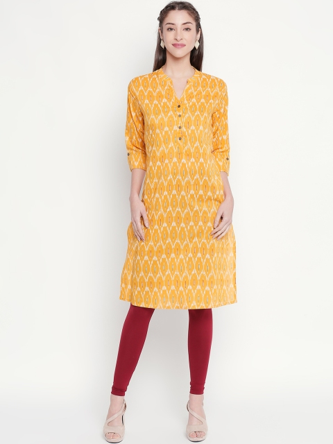 

RANGMANCH BY PANTALOONS Women Mustard Yellow & Beige Printed Straight Kurta