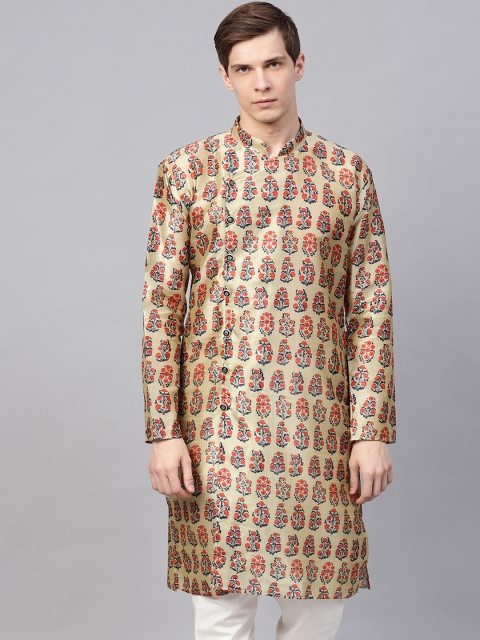 

SOJANYA Men Beige & Red Printed Straight Kurta