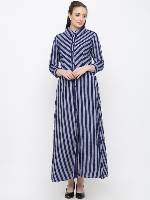

Indian Virasat Women Striped Blue Maxi Dress