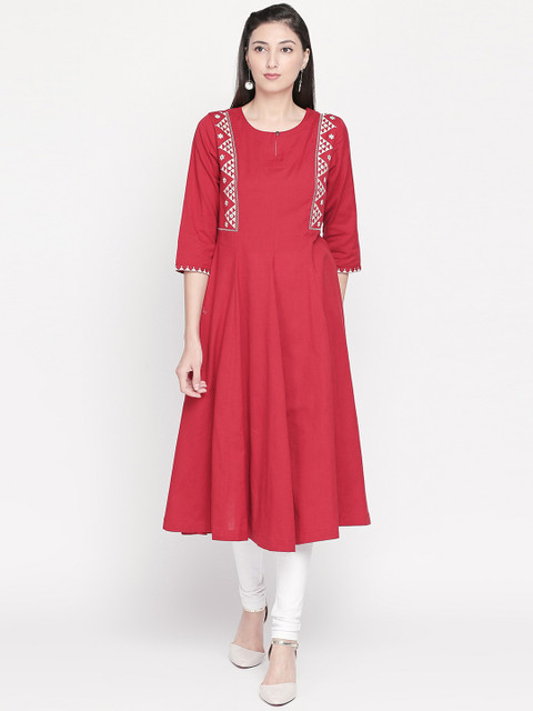 

RANGMANCH BY PANTALOONS Women Red Solid Anarkali Kurta