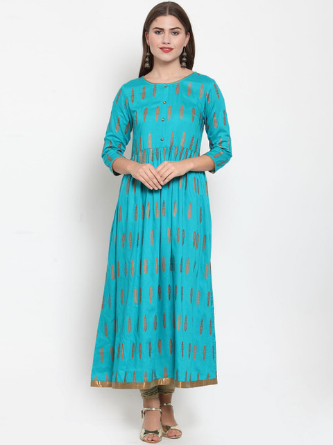 

Kiaasa Women Turquoise Blue Printed A-Line Kurta