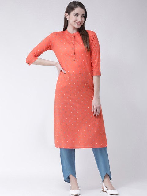 

Aayna Women Peach-Coloured & Blue Printed Kurta with Trousers