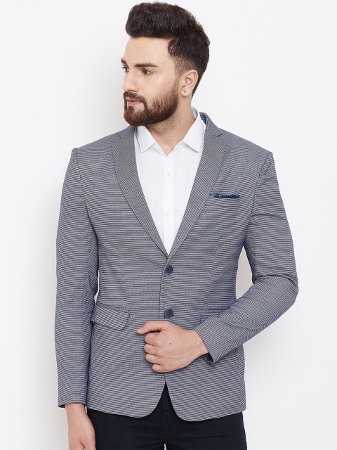 

Canary London Men Grey & Blue Striped Slim-Fit Blazers