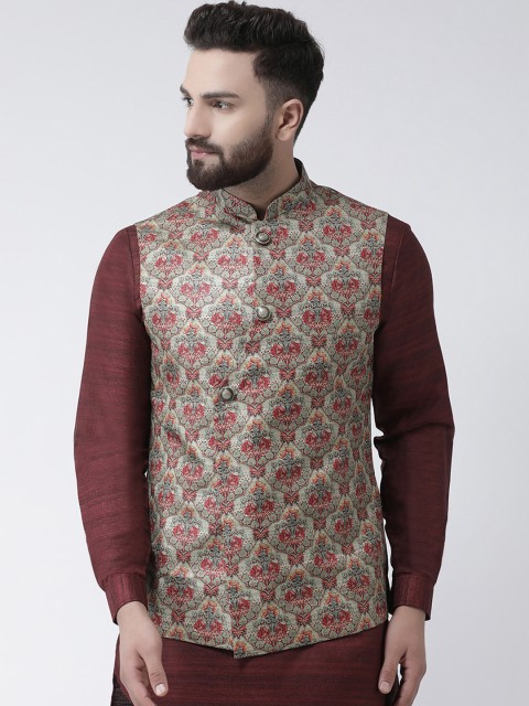 

I Know Men Green Printed Nehru Jacket