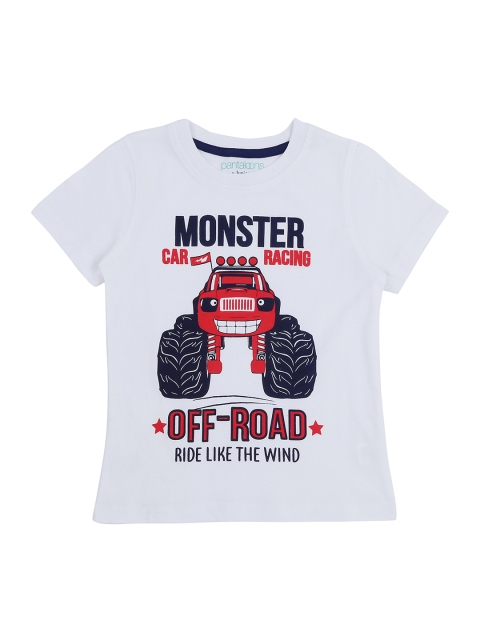 

Pantaloons Junior Boys White Red Printed Round Neck Pure Cotton T-shirt