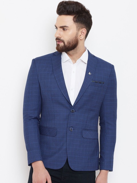 

Canary London Men Blue Checked Slim-Fit Blazers