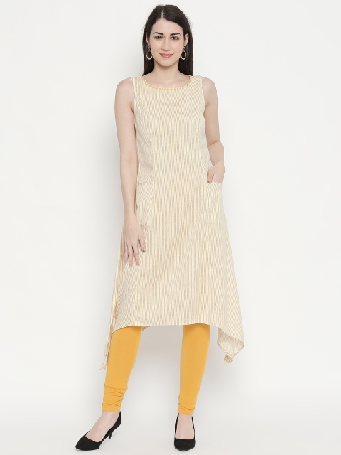 

RANGMANCH BY PANTALOONS Women Off-White Striped A-Line Kurta