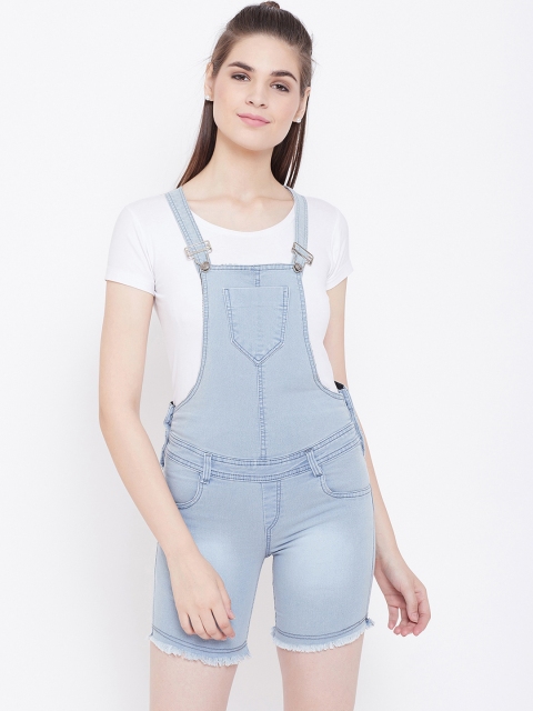 Nifty Women Blue Washed Distressed Dungarees