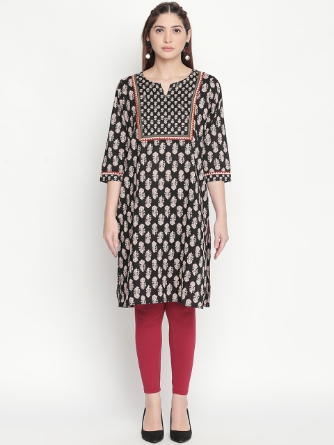 

RANGMANCH BY PANTALOONS Women Black & Off-White Printed Straight Kurta