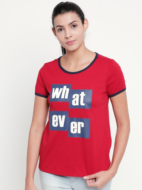 

Honey by Pantaloons Women Red Printed Round Neck T-shirt