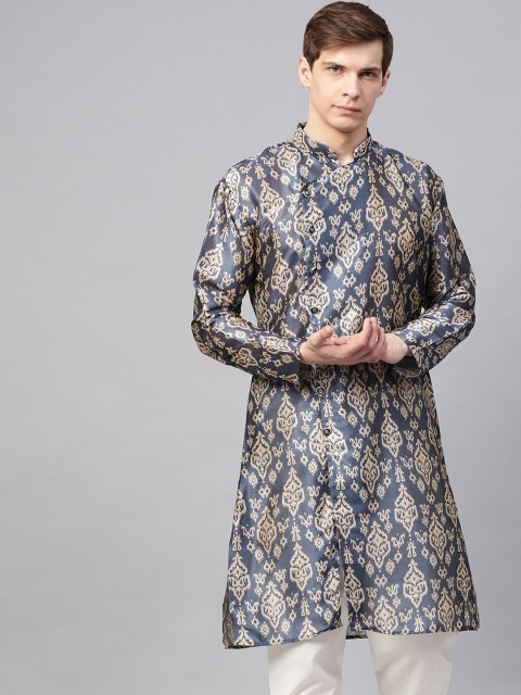 

SOJANYA Men Blue & Beige Printed Straight Kurta