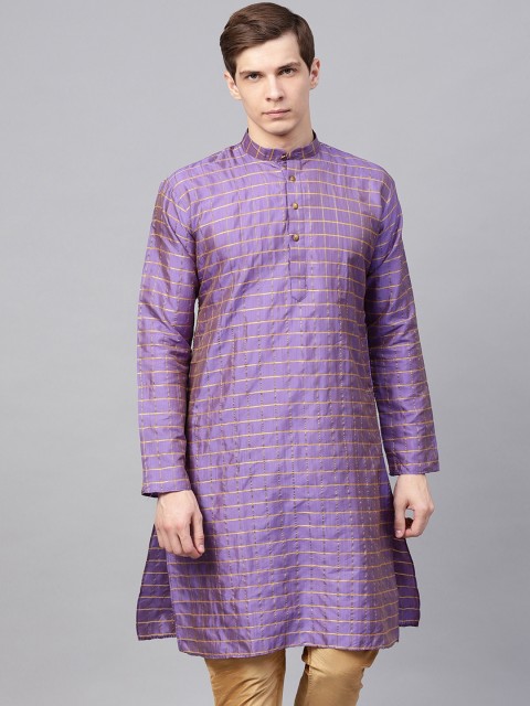 

SOJANYA Men Purple Checked Straight Kurta
