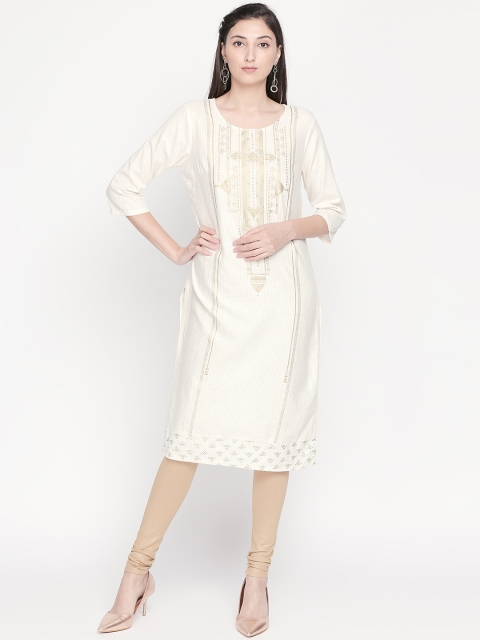 

RANGMANCH BY PANTALOONS Women Off-White & Beige Printed Straight Kurta
