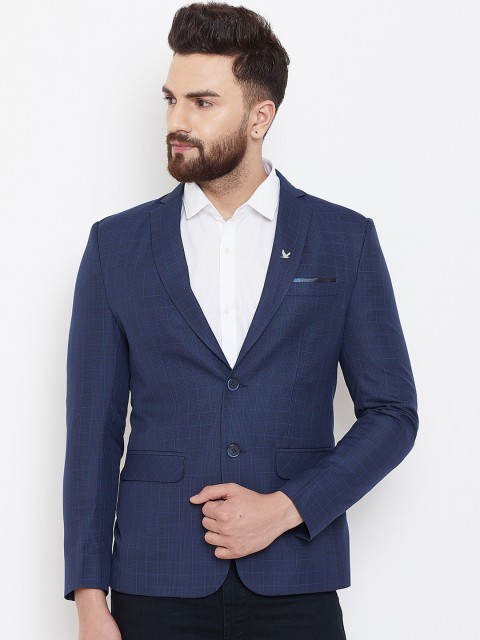 

Canary London Men Navy Blue Checked Slim-Fit Blazers