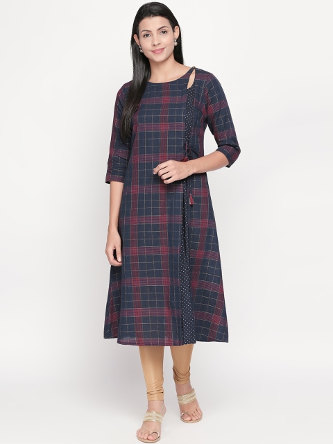 

RANGMANCH BY PANTALOONS Women Blue & Red Checked A-Line Kurta