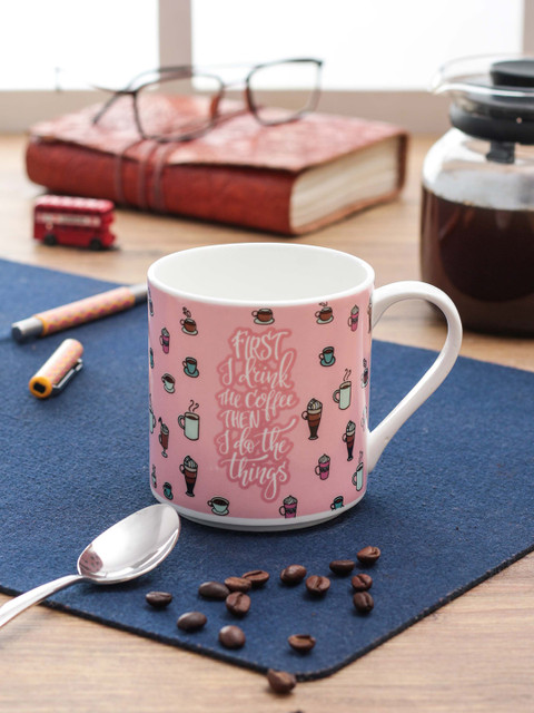 

CLAY CRAFT Set Of 4 Pink & White Printed Bone China Cup Set 250 ml