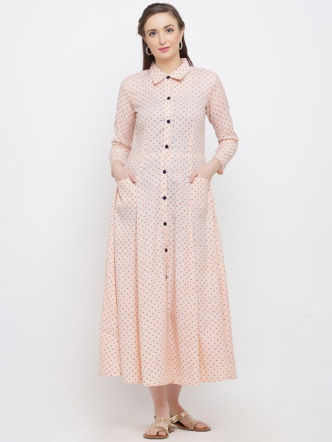 

Indian Virasat Women Printed Peach-Coloured Shirt Dress