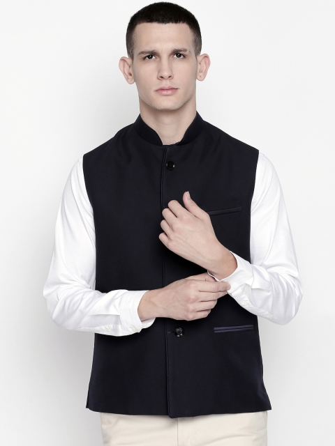 

Blacksmith Men Black Solid Nehru Jacket