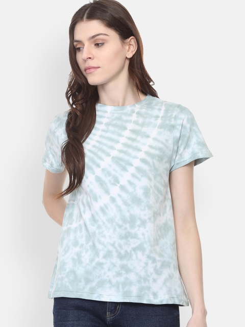 

People Women Sea Green Tie and Dye Round Neck T-shirt