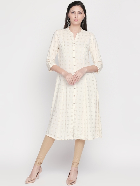 

RANGMANCH BY PANTALOONS Women Cream-Coloured & Beige Printed A-Line Kurta