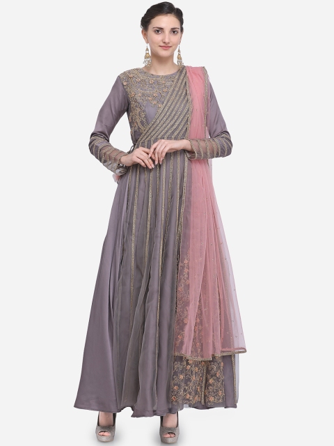 

Stylee LIFESTYLE Grey Net Semi-Stitched Dress Material