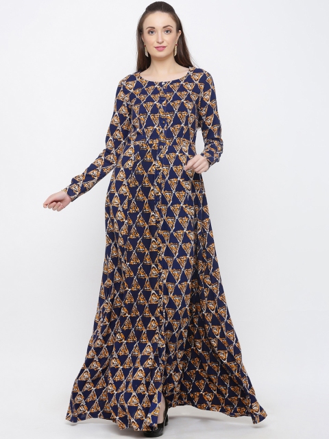 

Indian Virasat Women Blue & Yellow Printed Maxi Dress