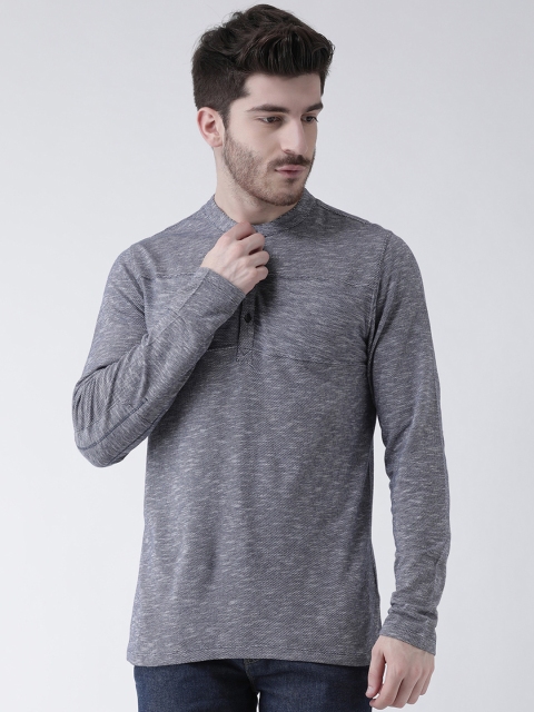 

Leo Sansini Men Blue Melange Solid Mandarin Collar T-shirt