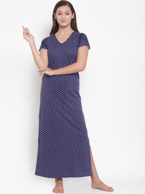 

Claura Navy Blue & White Printed Nightdress