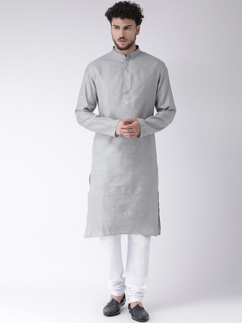 

TABARD Men Silver-Toned Woven Design Silk Straight Kurta