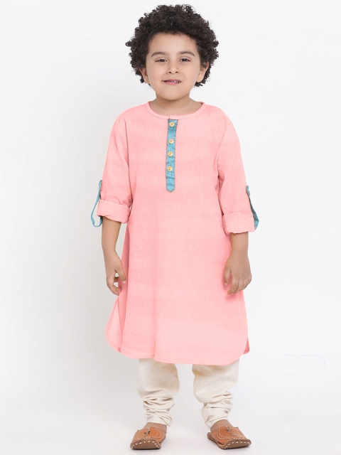 

WONDERMOM Boys Peach-Coloured & Off-White Solid Kurta with Pyjamas