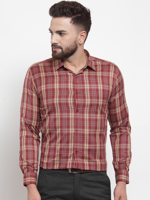 

JAINISH Premium Men Maroon & Beige Slim Fit Checked Formal Shirt
