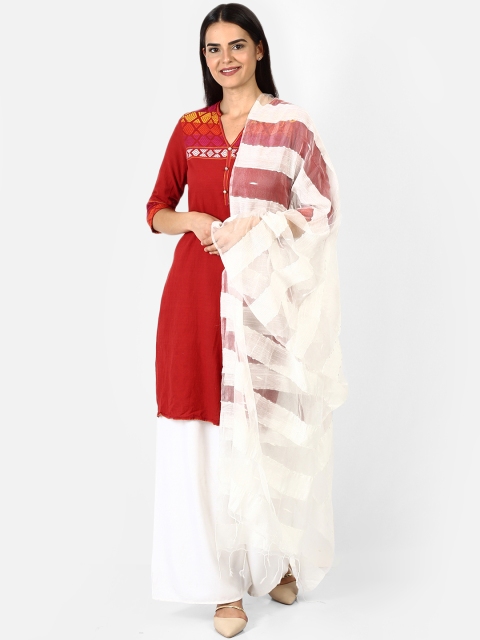 

amraoo White Striped Dupatta