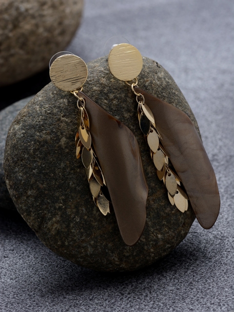 

E2O Women Gold-Plated Brown Contemporary Drop Earrings