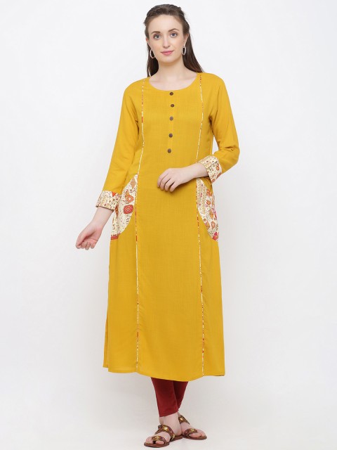 

Indian Virasat Women Mustard Yellow Solid A-Line Kurta