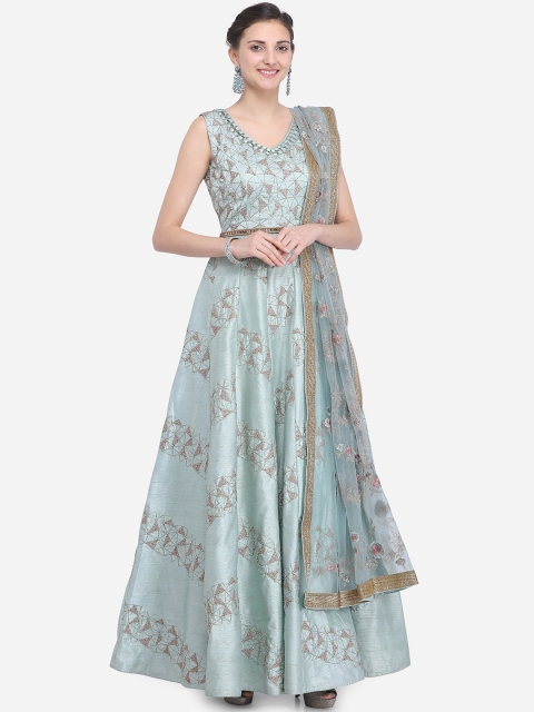 

Stylee LIFESTYLE Blue Raw Silk Semi-Stitched Dress Material