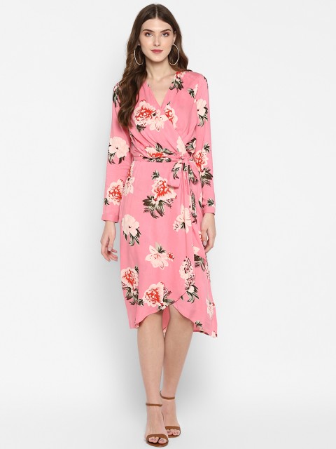 

MIAMINX Women Pink Floral Printed Wrap Dress
