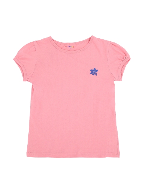 

POPPERS by Pantaloons Girls Pink Solid Round Neck Pure Cotton T-shirt
