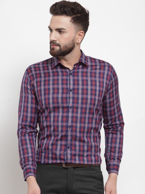 

JAINISH Premium Men Blue & Red Slim Fit Checked Formal Shirt