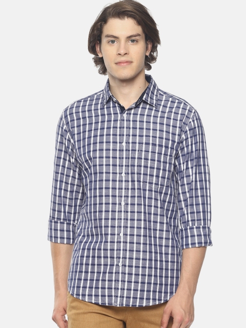 

IVOC Men White & Navy Blue Slim Fit Checked Casual Shirt