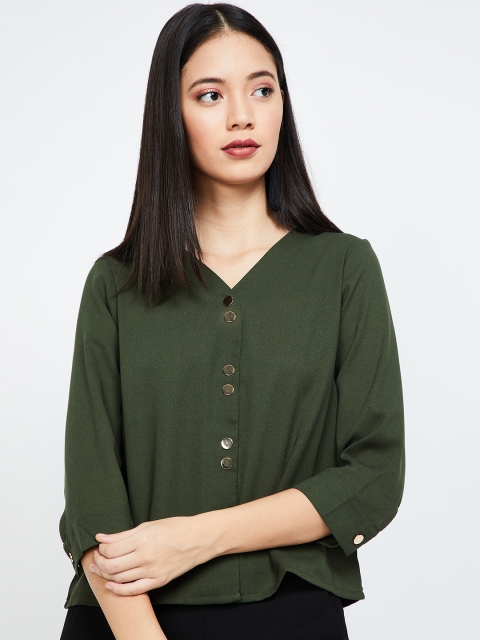 

Bossini Women Olive Green Solid A-Line Top