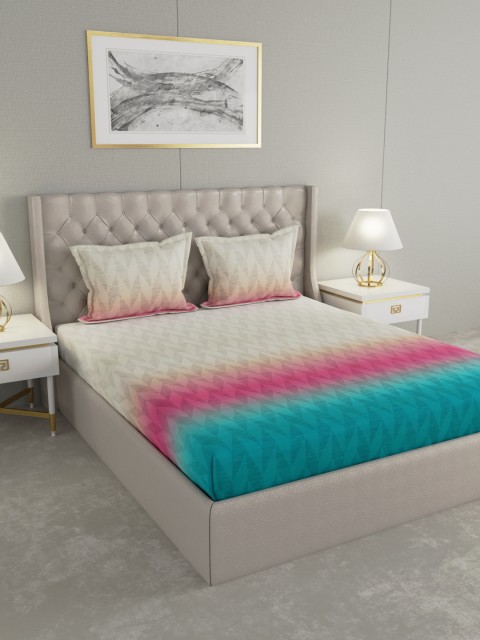 

GMF Beige & Blue Geometric 210 TC Cotton 1 Double King Bedsheet with 2 Pillow Covers