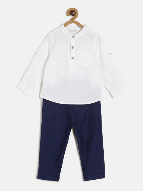 

MINI KLUB Boys White & Navy Blue Solid Shirt with Knitted Trousers
