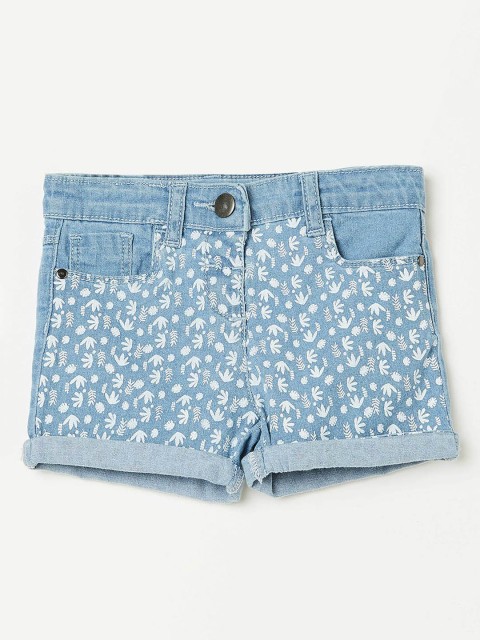 

Juniors by Lifestyle Girls Blue Printed Regular Fit Denim Shorts