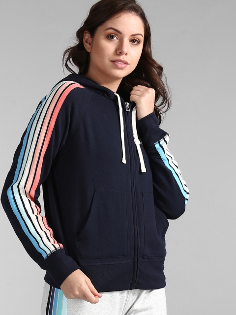 

GAP Women Blue Solid Hooded Sweatshirt