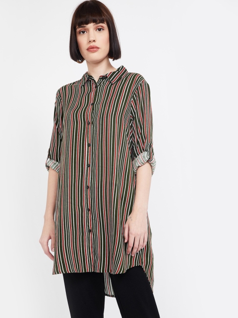 

Fame Forever by Lifestyle Women Olive Green & Red Regular Fit Striped Casual Shirt