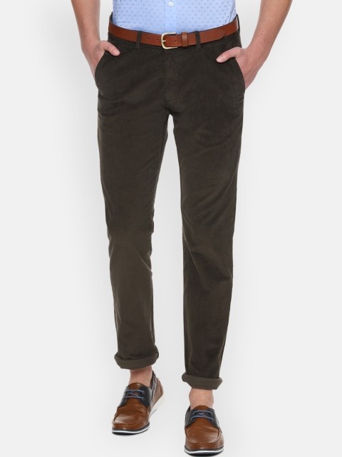 Allen Solly Men Olive Green Slim Fit Solid Regular Trousers
