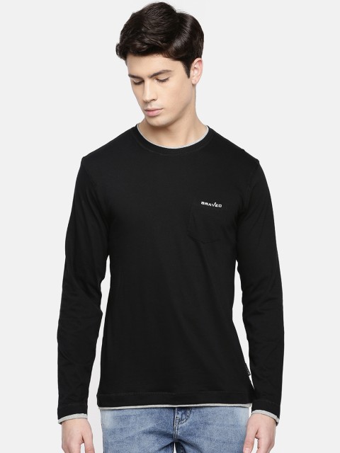 

Braveo Men Black Solid Round Neck Slim Fit T-shirt