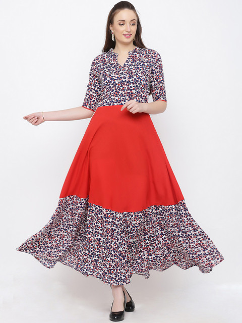 

Indian Virasat Women Red & Blue Printed Maxi Dress